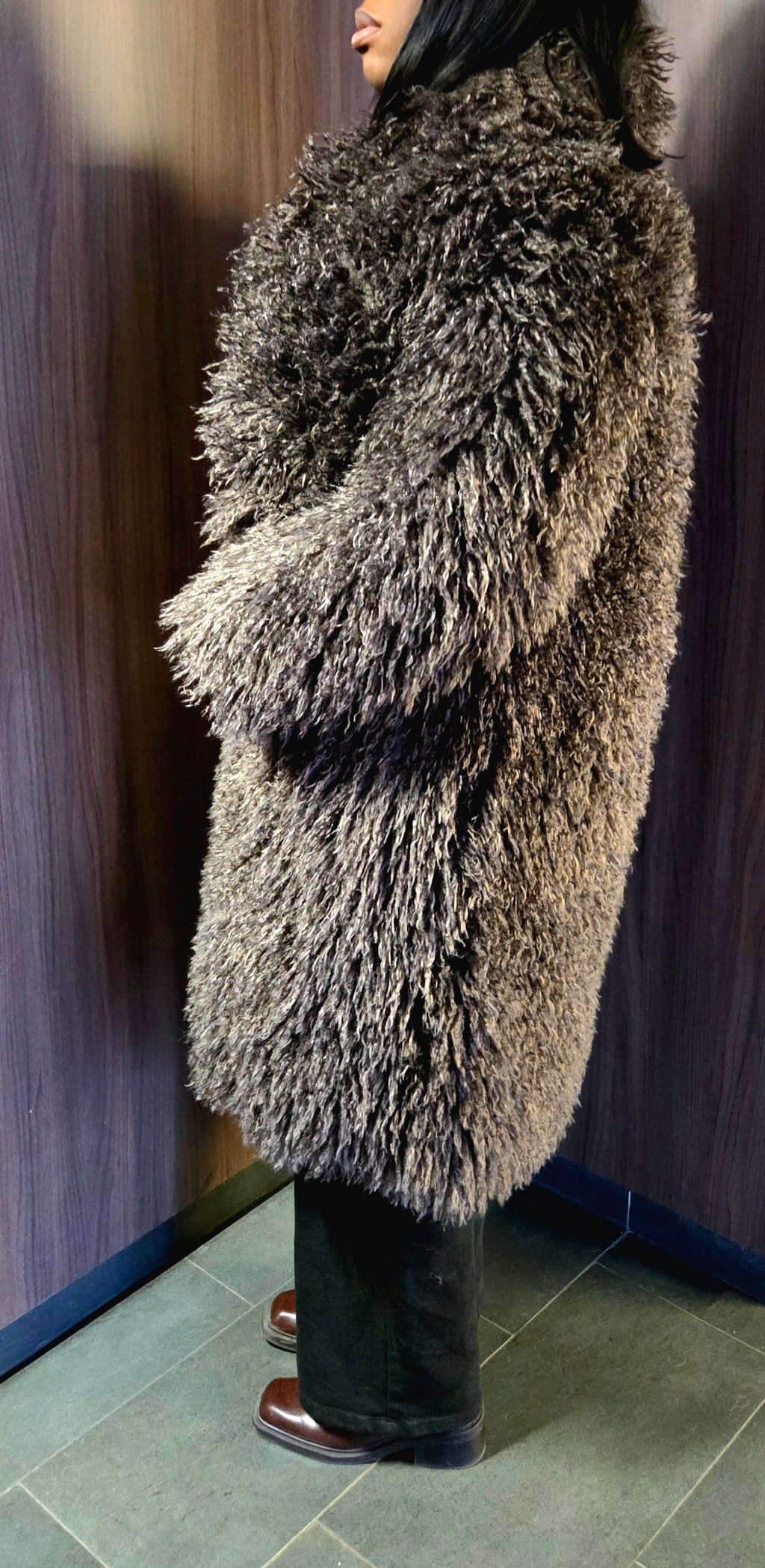 Manteau marron effet fourrure